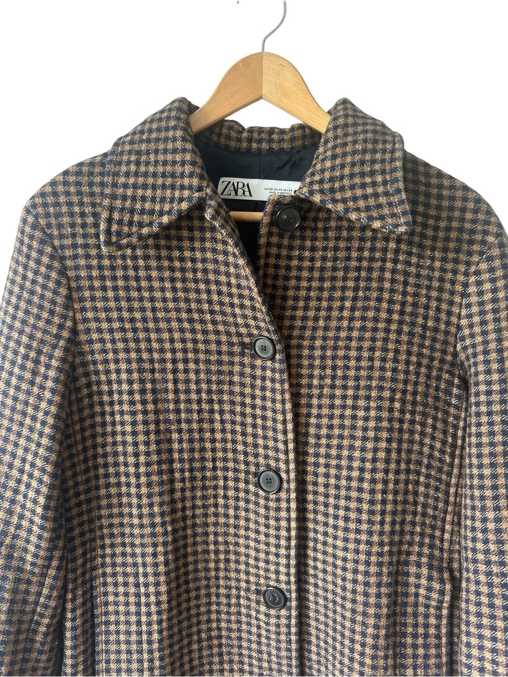Zara Houndstooth Long Button Up Coat - Brown XS - Picture 4 of 10